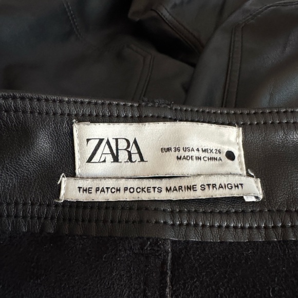 ZARA The Patch Pockets Marine Straight Faux Leather Pants BLACK 4 Ankle Crop - Picture 15 of 15